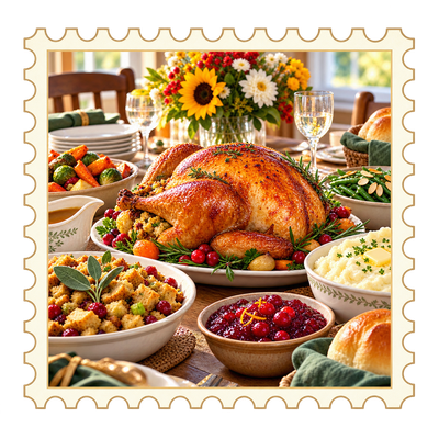 Timbre Action de Gr�ces : Repas de f�te