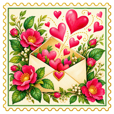 Une enveloppe remplie de coeurs