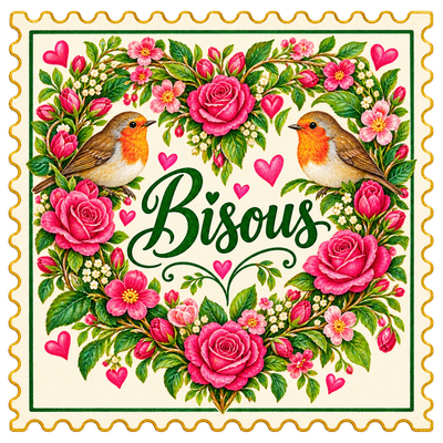 Un coeur fleuri avec le mot Bisous